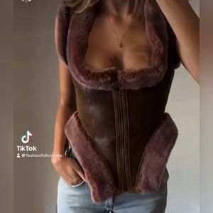 Jean Paul Gaultier Brown Suede Vest with Mauve Trim